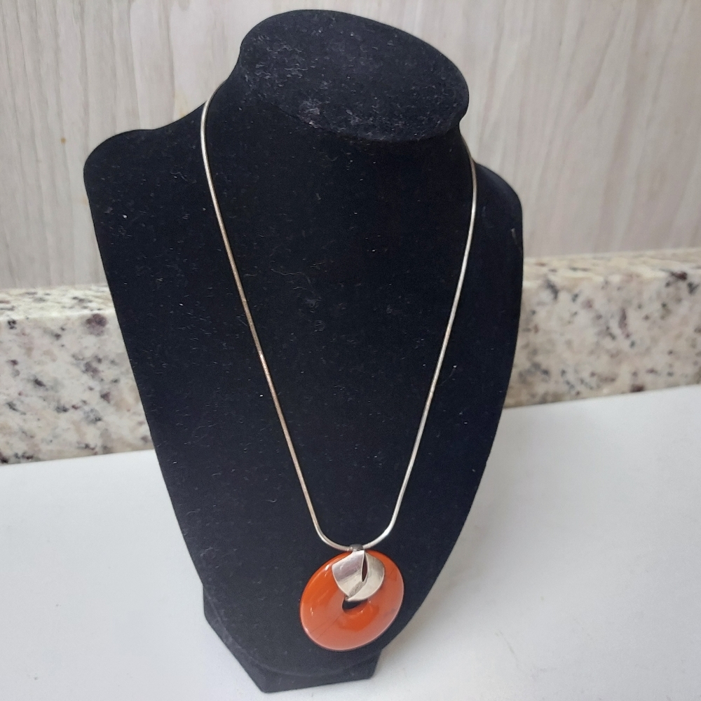 Sterling Silver Necklace With Red Jasper Pendant